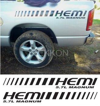 Dodge HEMI 5.7 MAGNUM Left Right Truck Decals Stickers  All of our graphics are machine cut from premium quality vinyl. Our graphics are sent with detailed fitting instructions.