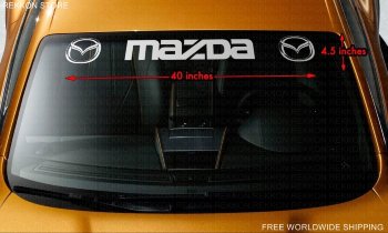MAZDA Leter and Logo Style 2 Windshield Vinyl Decal Sticker This is Mazda decal for window. Size 4.5" x 40". Manufactured using top quality materials. Easy to apply and remove without damage or sticky residues.