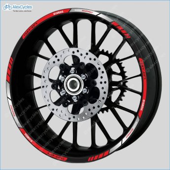 Yamaha MT-07 Racing Equipment Motorcycle Wheel Rim Laminated Red Decals Stickers Stripes