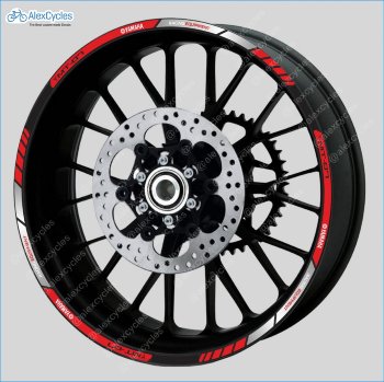 Yamaha MT-07 Racing Equipment Motorcycle Wheel Rim Laminated Red Decals Stickers Stripes Laminated vinyl stripes, decals, stickers for your wheel rims.