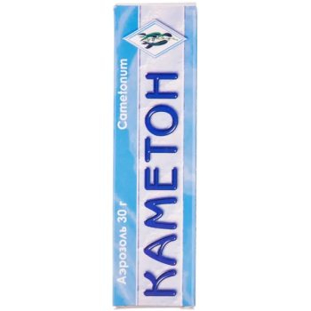Kameton aerosol can 30 g  Каметон аэрозоль баллон 30 г Kameton aerosol for local treatment of acute and chronic (mainly in the acute stage) infectious and inflammatory diseases of the throat and nose: tonsillitis, pharyngitis, laryngitis, rhinitis.

Compound
Active ingredients: chlorobutanol hemihydrate; racemic camphor; menthol.

1 cylinder contains:

chlorobutanol hemihydrate (in terms of 100% anhydrous substance) - 0.1 g;
racemic camphor - 0.1 g;
menthol - 0.1 g;
Excipients: eucalyptus oil, isopropyl myristate, tetrafluoroethane.