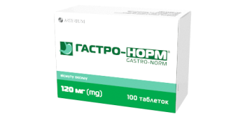 Gastro-norm tablets 120 mg 100 pcs Гастро-норм таблетки по 120 мг 100 шт DOSAGE FORM

Film-coated tablets.

Main physicochemical properties: film-coated tablets of white or almost white color, round shape, with a biconvex surface, odorless or with a slight odor of ammonia.

 

COMPOSITION

active ingredient : bismuth subcitrate;

1 tablet contains 320 mg of bismuth subcitrate, which is equivalent to 120 mg of bismuth oxide;

excipients: corn starch, povidone, polacrilin potassium, magnesium stearate, coating mixture (polyethylene glycol, titanium dioxide (E 171), polyvinyl alcohol, talc).

 

PHARMACOTHERAPEUTIC GROUP

Drugs for the treatment of peptic ulcer and gastroesophageal reflux disease. Bismuth subcitrate

ATX code A02B X05.

 

INDICATIONS FOR USE

Gastric and duodenal ulcers, chronic gastritis, including those caused by Helicobacter pylori (as part of anti-Helicobacter therapy regimens).