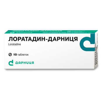 Loratadine-Darnitsa tablets 10 mg blister 10 pcs Лоратадин-Дарниця таблетки по 10 мг блістер 10 шт Symptomatic treatment of allergic rhinitis and chronic idiopathic urticaria.