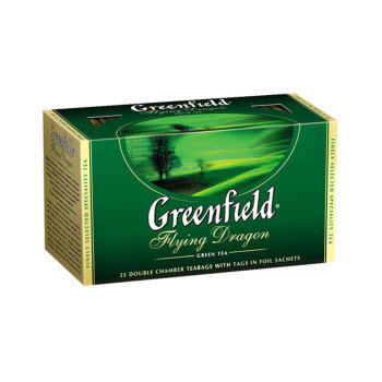 Greenfield Flying Dragon Green tea Bags 25pcs Thousand years long tradition of preparing Chinese green tea continues in the noble estate tea Greenfield Flying Dragon. Classic mild flavour and exquisite flowery aroma of the Flying Dragon Tea refreshes and invigorates your mind and positively affects your body.